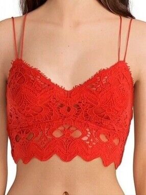 Free People FP Ilektra Crochet Lace Bralette Scarlet Red Lace Sexy Layer XS